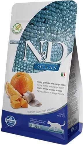 N&D Ocean Tahılsız Ringa Balıklı Balkabaklı ve Portakallı 5 kg Yetişkin Kedi Maması