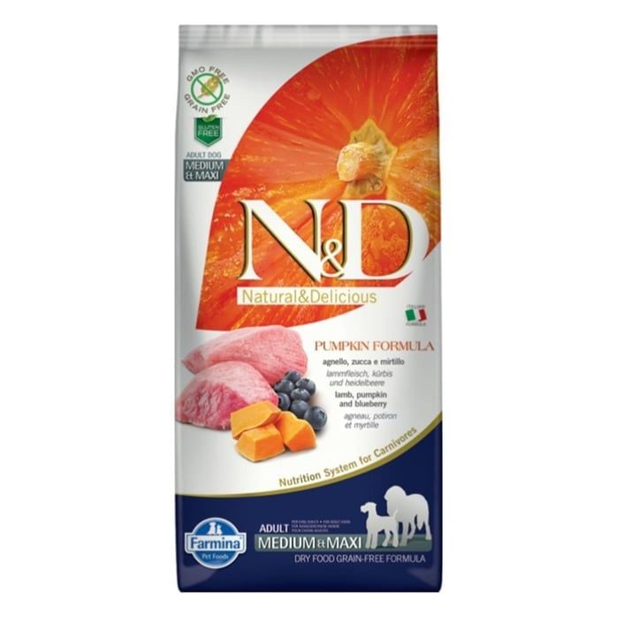 N&D Pumpkin Kuzu Etli Balkabaklı ve Yaban Mersinli 12 kg Orta ve Büyük Irk Yetişkin Köpek Maması