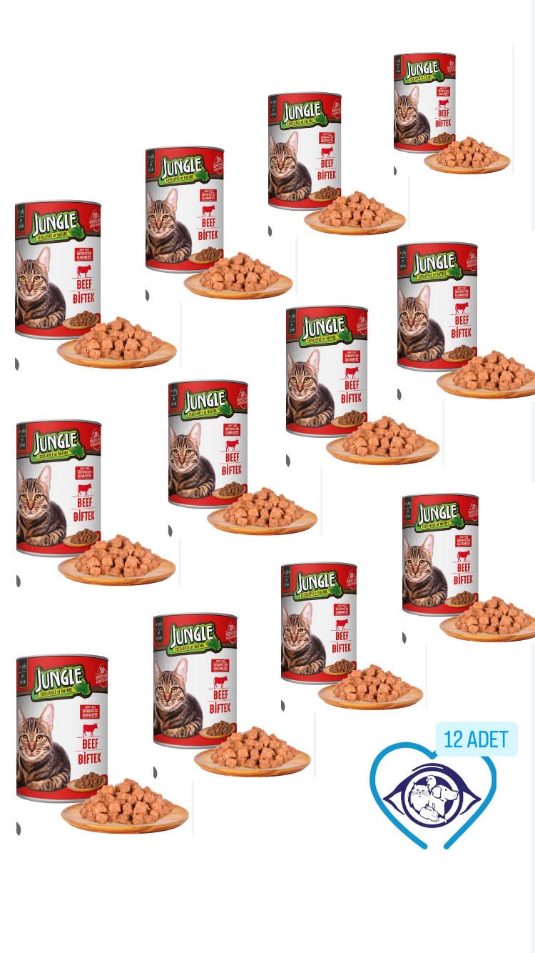 Jungle Biftekli Konserve Kedi Maması - 12 Adet 415 Gr