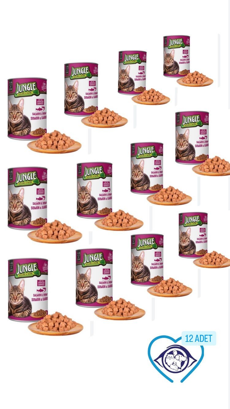 Jungle Somonlu-Karidesli Konserve Kedi Maması - 12 Adet 415 Gr