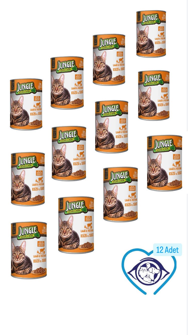 Jungle Kuzu Etli Sebzeli Konserve Kedi Maması - 12 Adet 415 Gr