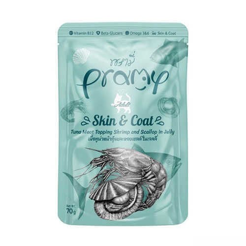 Pramy Jöleli Karidesli Deniz Taraklı ve Ton Balıklı 70 gr Yetişkin Kedi Yaş Maması