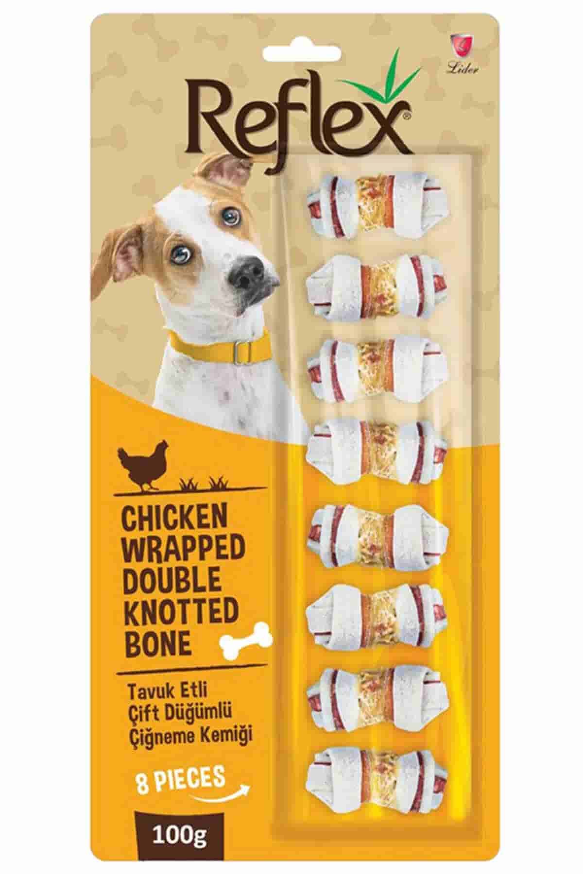 Reflex Tavuk Etli Çift Düğümlü 8li Köpek Ödül Kemiği 100 Gr