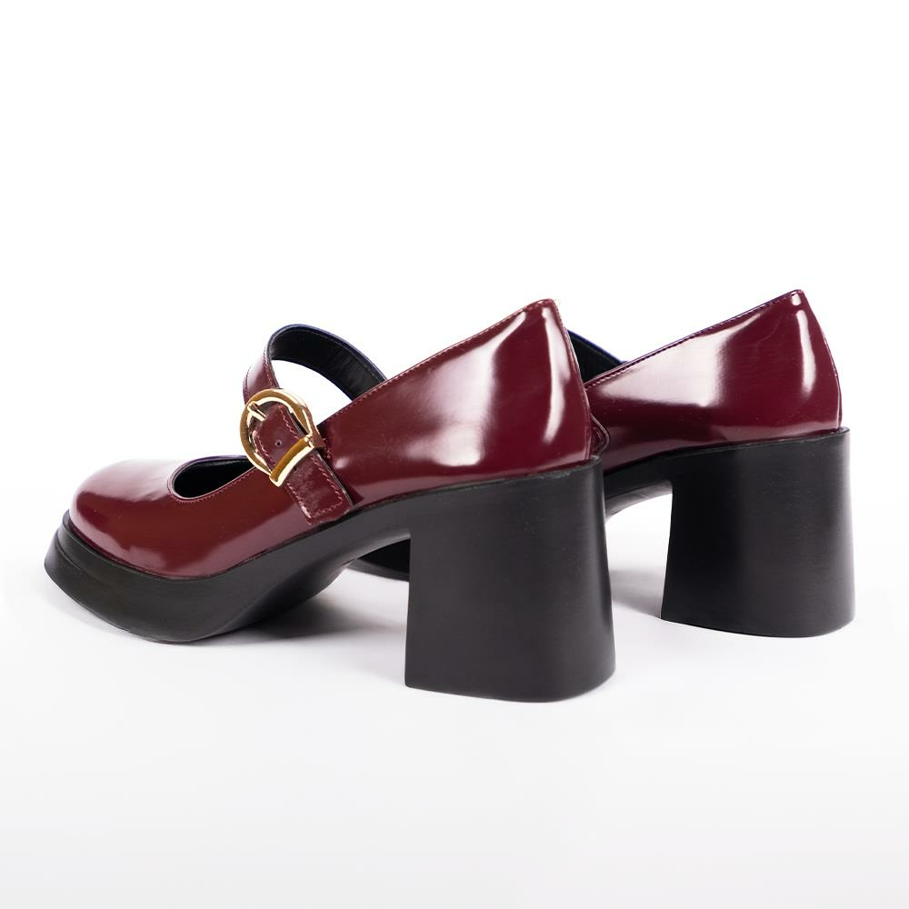 590 Kadın Vegan Topuklu Ayakkabı (7cm) Bordo Rugan - 40