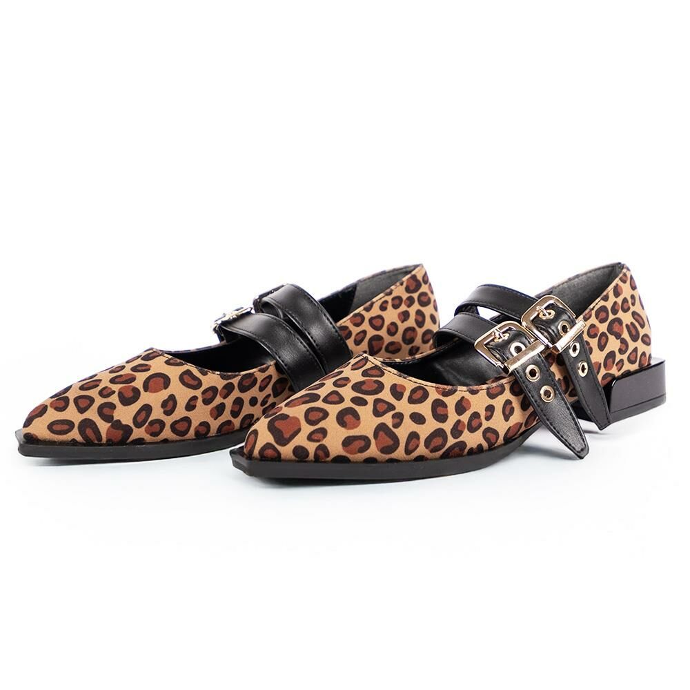 458324 Kadın Vegan Babet Siyah Leopar - 39