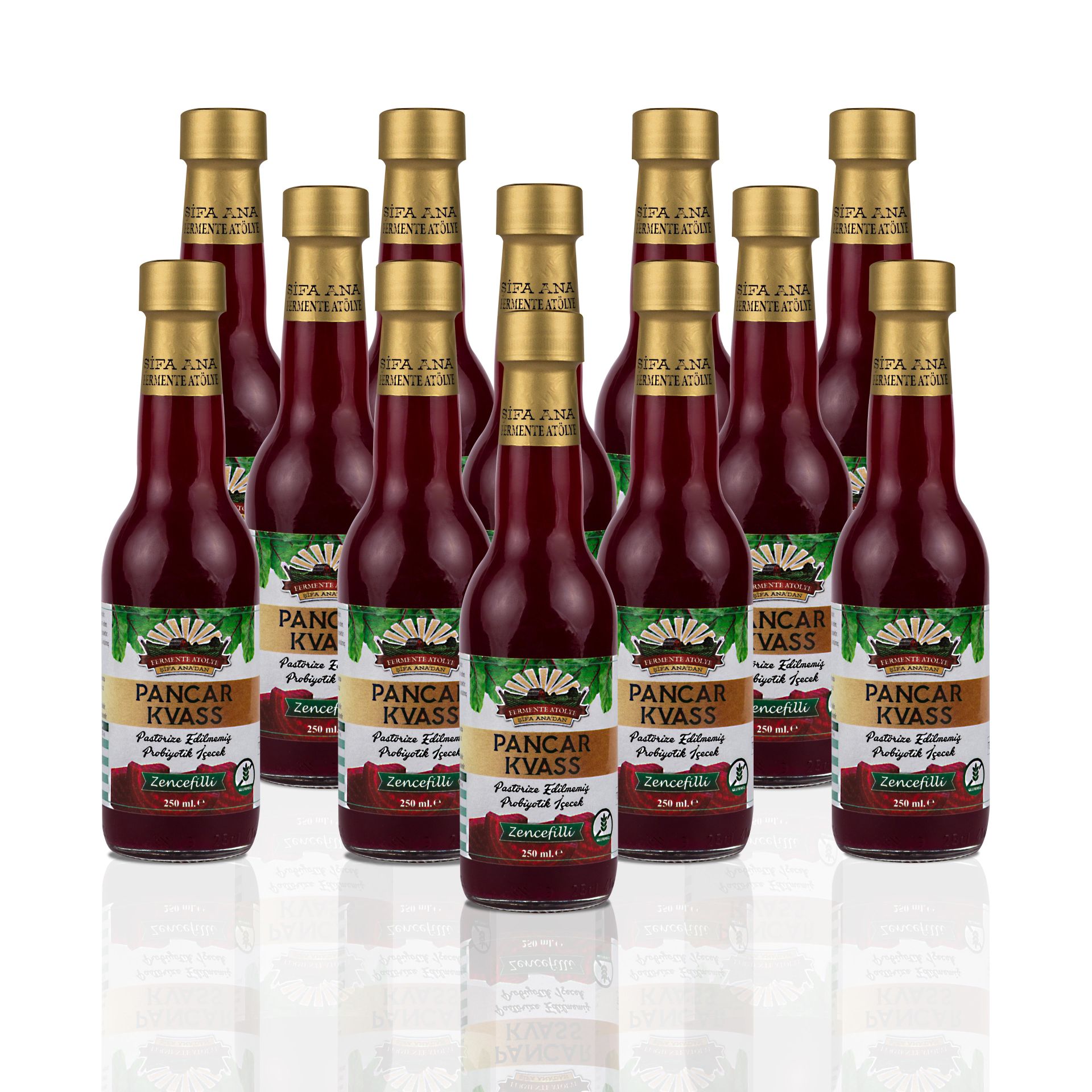 12 Adet Zencefilli Pancar Kvass (250ml.) Cam Şişede