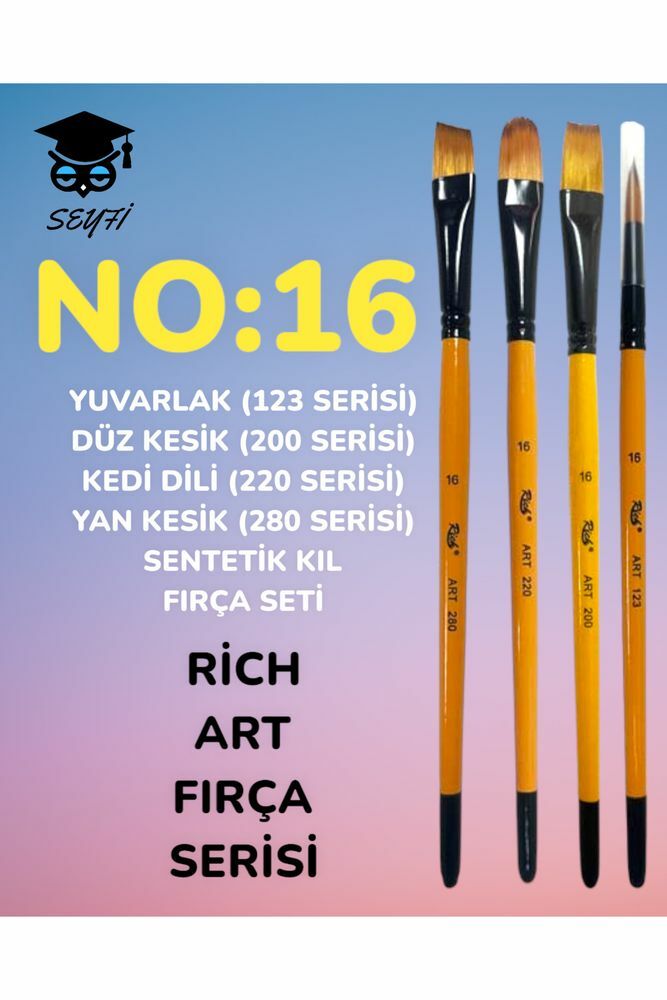 NO:16 YUVARLAK (123 SERİ) DÜZ KESİK (200 SERİ) KEDİ DİLİ (220 SERİ) YAN KESİK (280 SERİ) FIRÇA SETİ