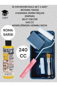 Selfy Decor 240 Cc Kendinden Vernikli Akrilik Dolap Boyama Seti + rulo tava fırça zımpara