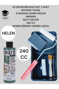 Selfy Decor 240 Cc Kendinden Vernikli Akrilik Dolap Boyama Seti + rulo tava fırça zımpara