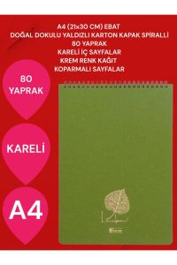 KARELİ A4 (21x30 CM) 80 YAPRAK KARTON KAPAK SPİRALLİ KREM RENK SAYFALAR ÜSTTEN AÇILIR LİNDEN