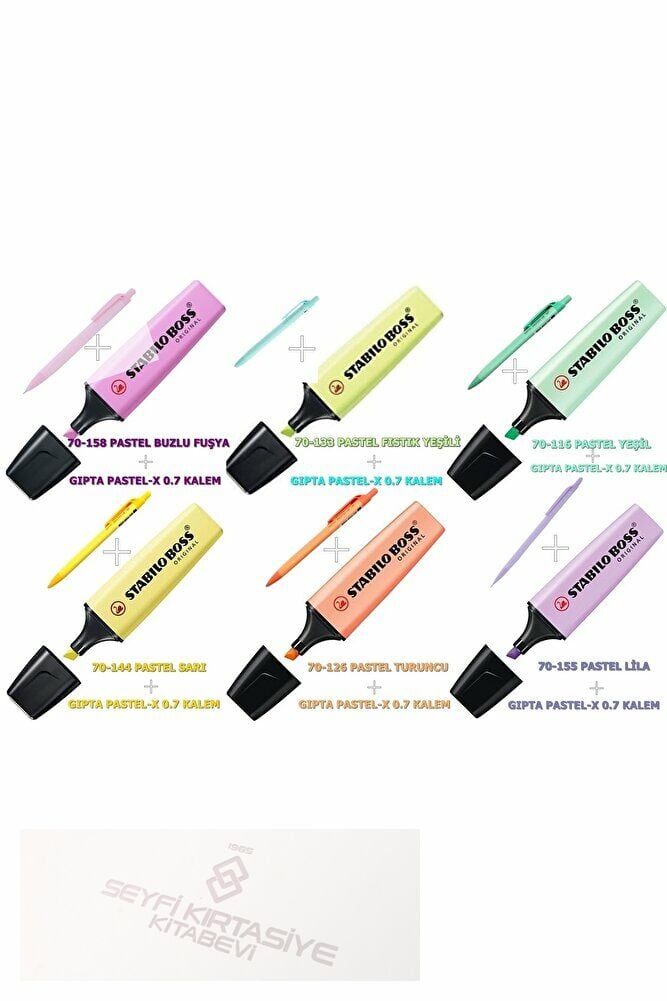Boss Original Fosforlu Işaretleme Kalemi 6 Renk Set + 6 Renk Pastel Renk 0.7 Uçlu Kalem