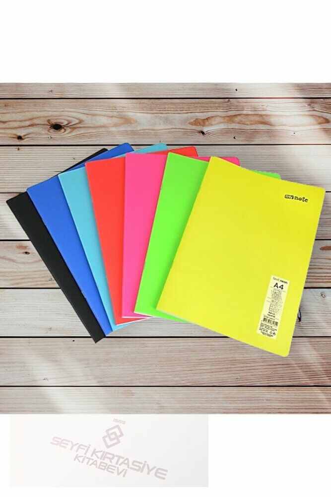 4 Adet A4 80 Yaprak Çizgili Dikişli Neon Renkler Plastik Kapak Defter 60gr Beyaz Sayfa (karma Renk)