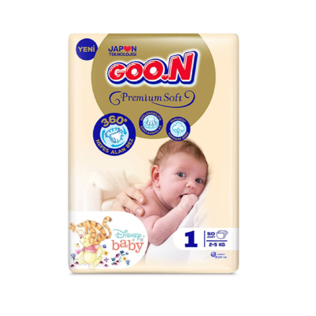 Goon Premium Cırtlı Bebek Bezi Jumbo 1 (Yenidoğan) Beden-50 Adet