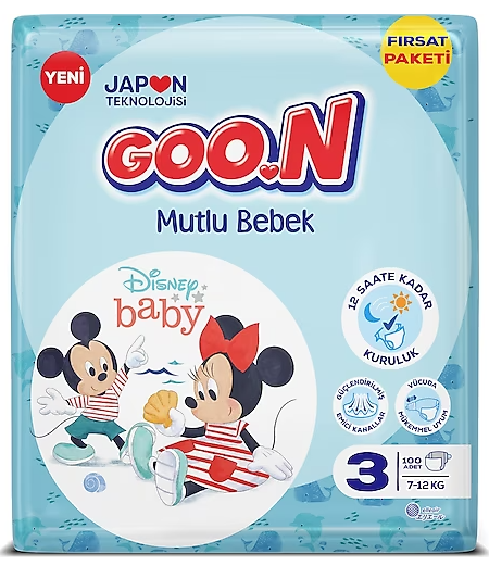 Goon Mutlu Bebek Aylık Fırsat Paketi Cırtlı Bebek Bezi 3 (Midi) Beden-100 Adet