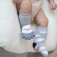 Babyjem Diş Kaşıyıcılı Havlu Bebek Çorap (06/12AY) Gri Kuzu