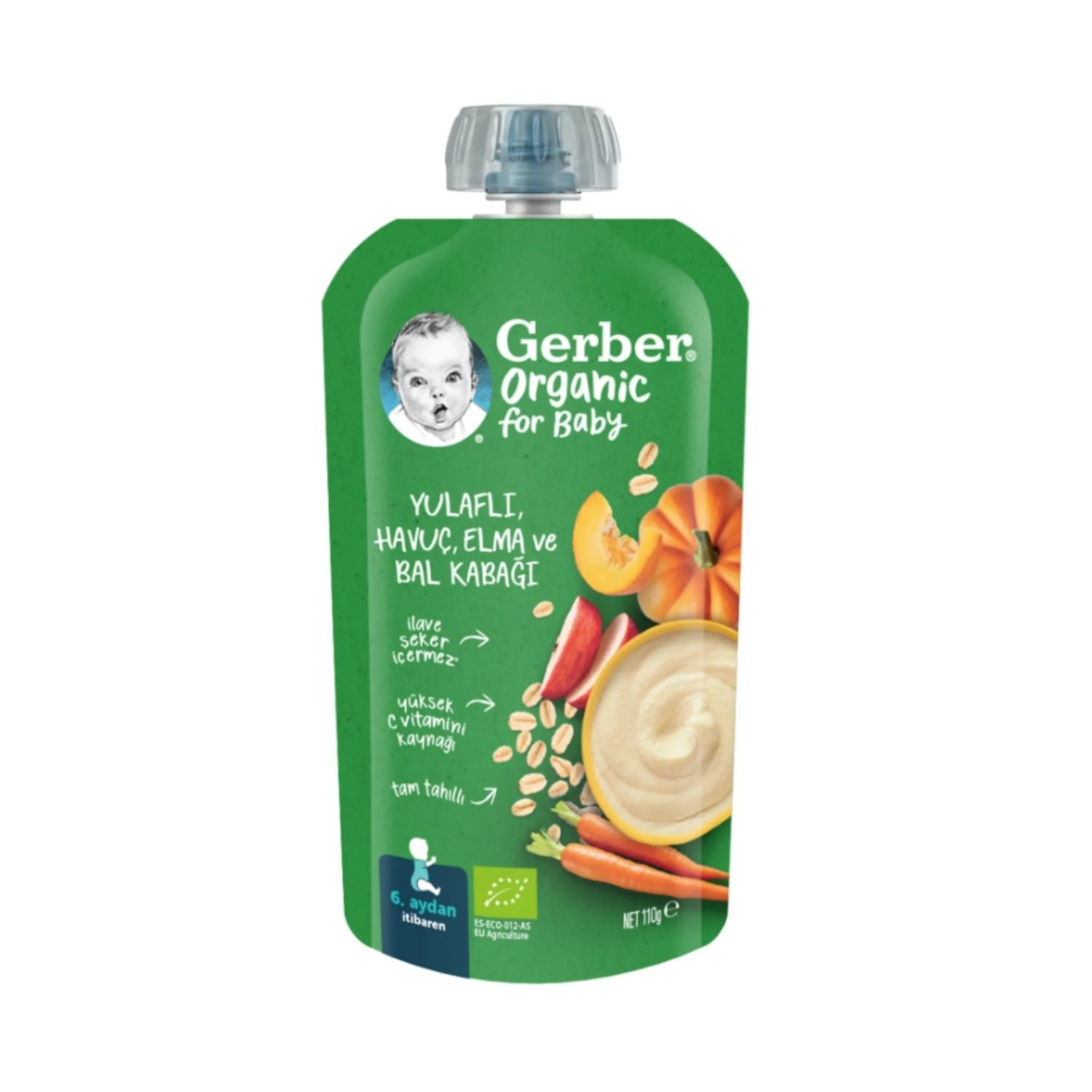GERBER Organik Yulaflı Havuç Elma Bal Kabağı Püresi