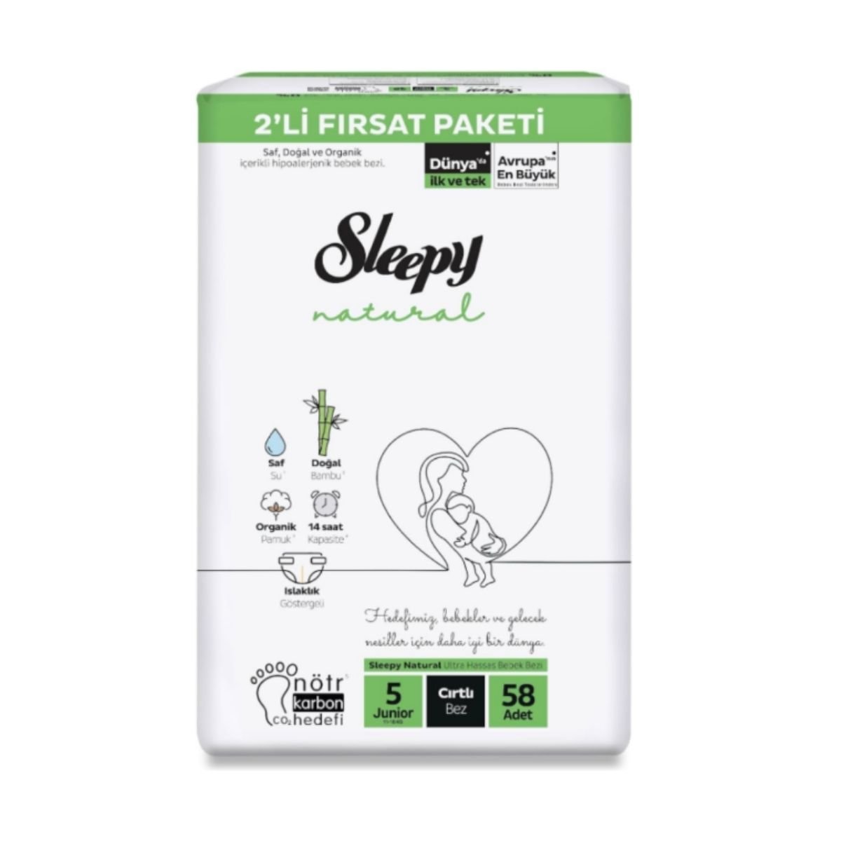 Sleepy Natural 2'li Fırsat Külot Bebek Bezi 5 (Junıor) Beden-58 Adet