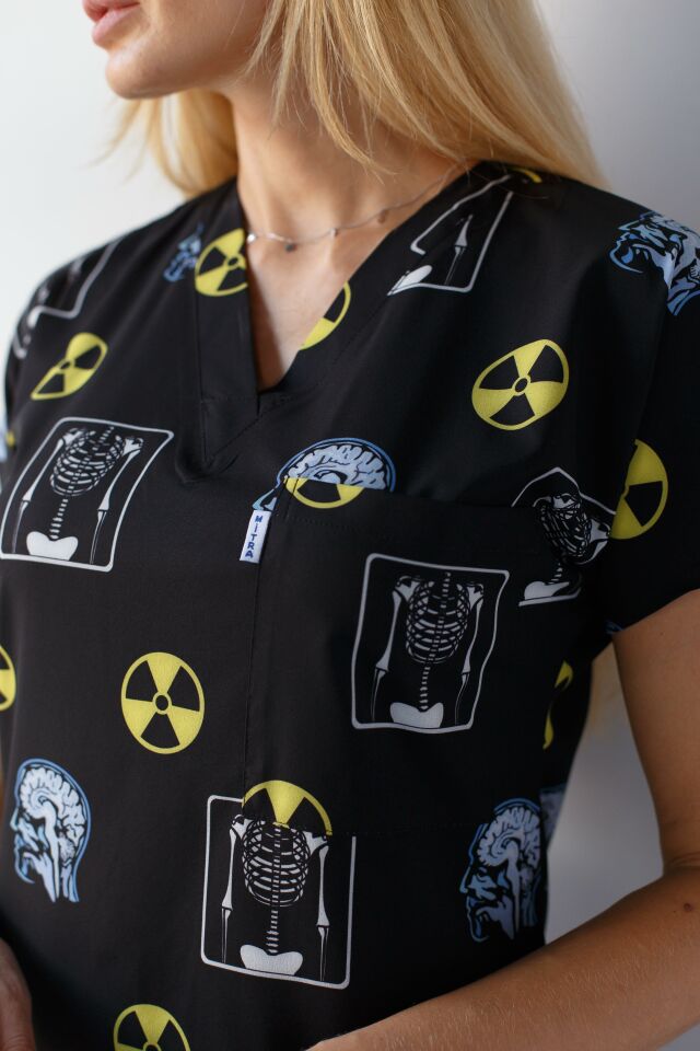 Kadın Likralı Yarasa Kol Hemşire Doktor Takım Radyasyon Desenli