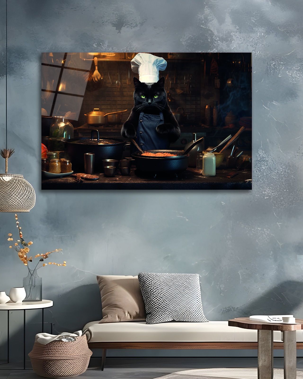 Aşçı Kedi Cam Tablo