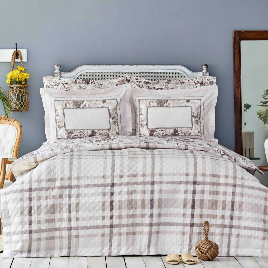 PLAID BEJ FLANEL TEK KİŞİLİK COMPLETE TAKIM