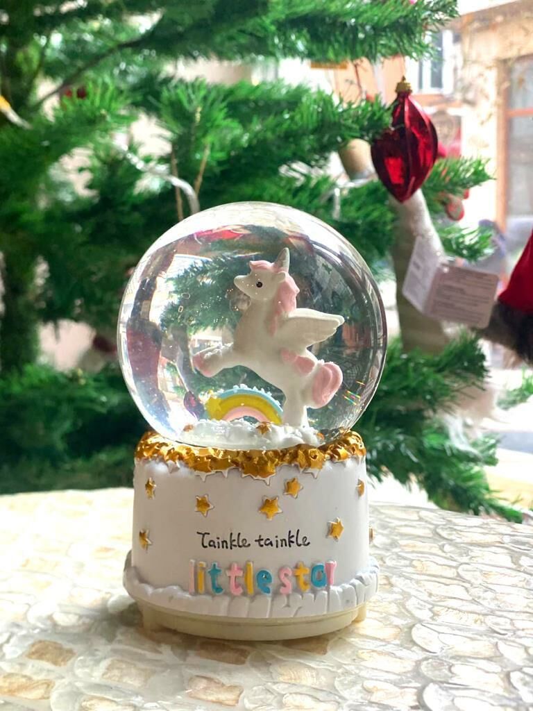 PEMBE UNICORN KAR KÜRESİ DESEN1 13CM