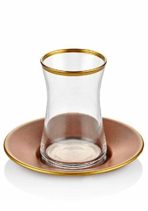 BAKIR/ALTIN GALVENİZ TABAKLI ÇAY SET