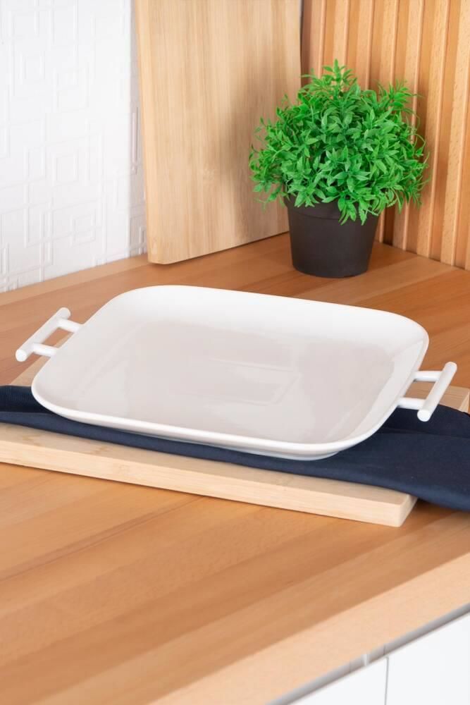BIANCO PERLA KULPLU KARE SERVİS TABAK 32CM