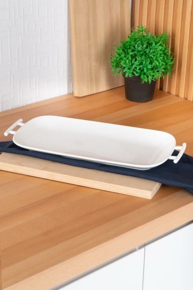BIANCO PERLA KULPLU DİKDÖRTGEN SERVİS TABAK 42CM