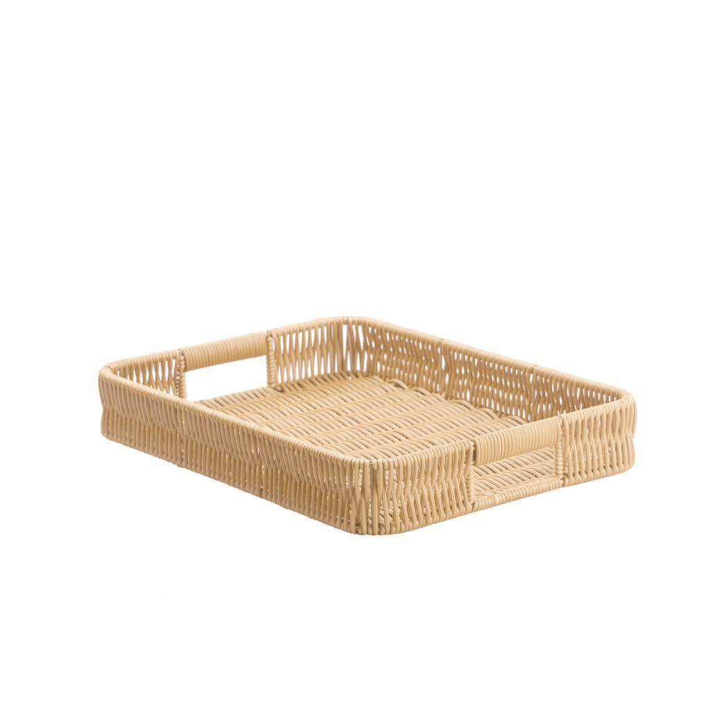 SENTETİK HASIR BEJ KARE TEPSİ 35CM