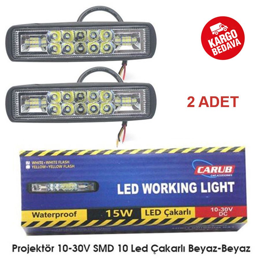 CARUB 3056353 10-30V PROJEKTÖR ÇAKARLI 10LED BEYAZ+BEYAZ SMD 15W