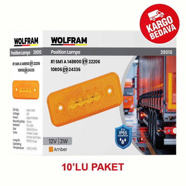 WOLFRAM 39010 12V SIDE MARKER YAN POZİSYON LAMBASI 2W AMBER E9-R10 BELGELİ - 10 Adet