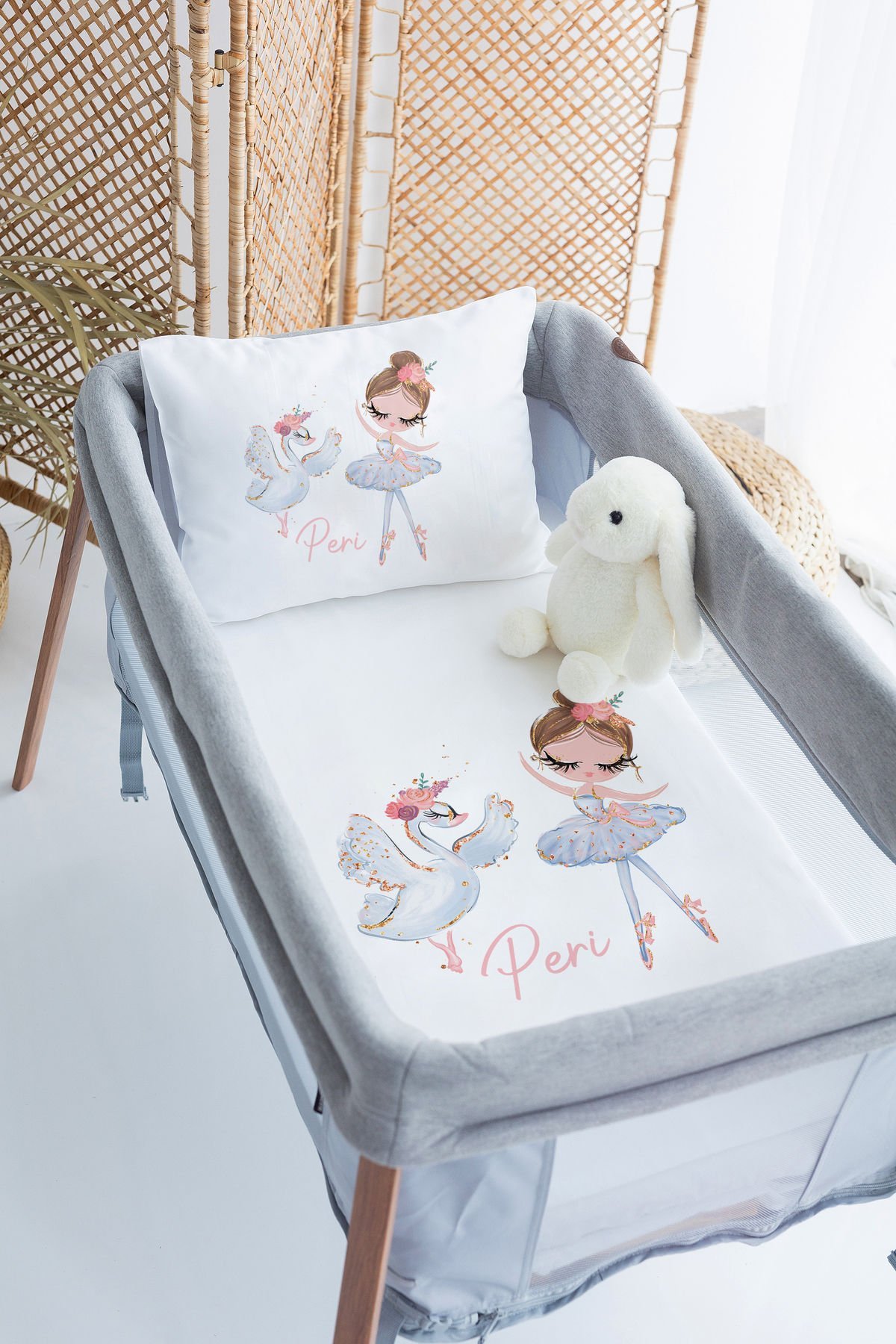 %100 Delux Pamuk İsme Özel 70x120 Park Yatak Nevresim Takımı Balerin