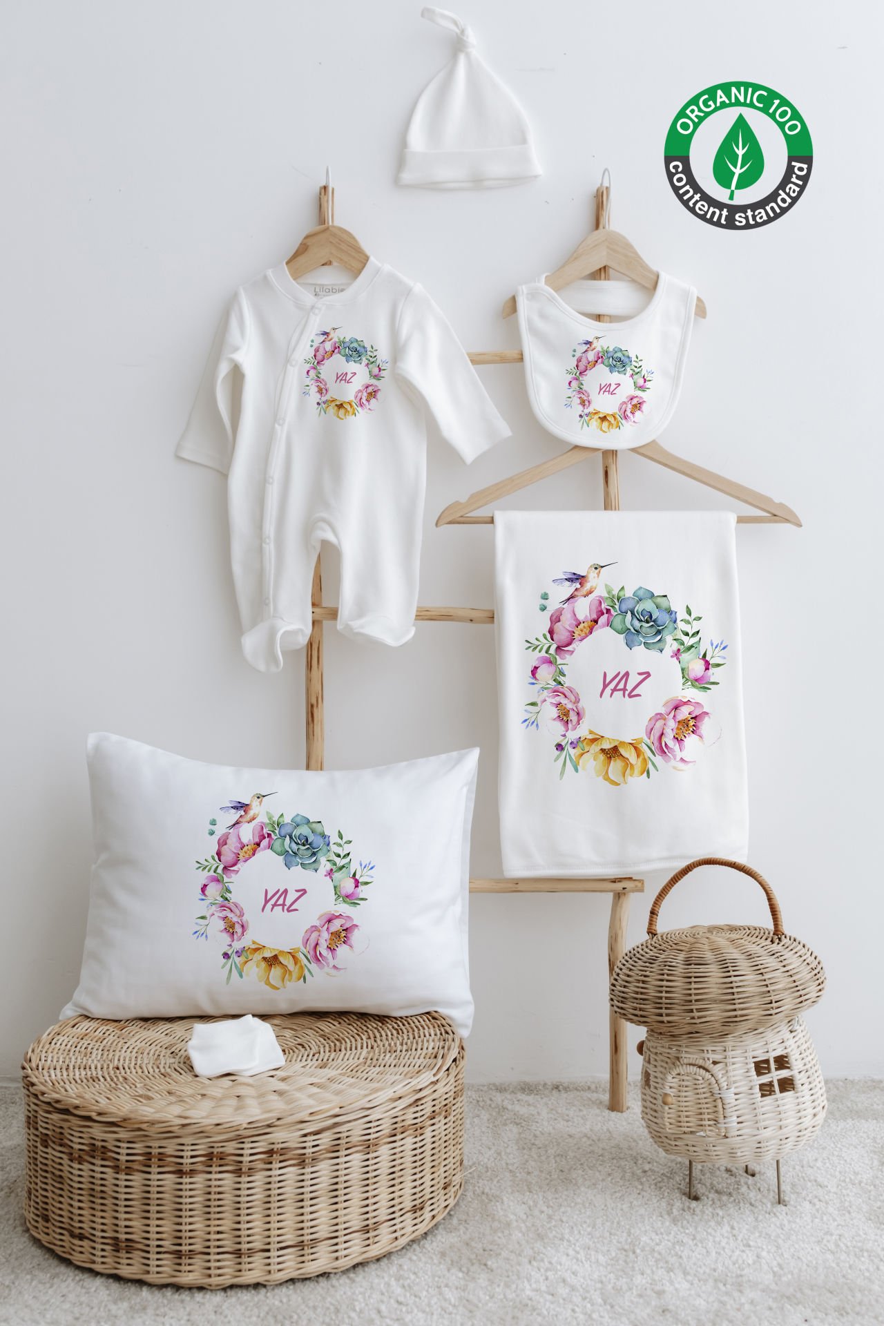 %100 Organik İsme Özel 6lı Hastane Çıkışı Tulum Set Çiçek
