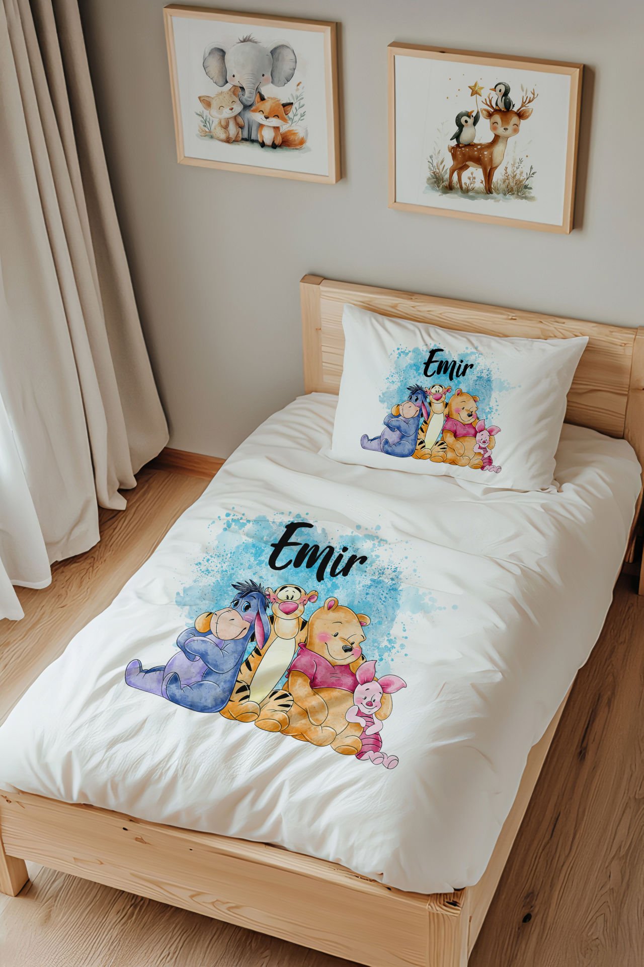 İsme Özel Tek Kişilik %100 Pamuk Çocuk Nevresim Takımı (160x220 cm) Winnie the Pooh