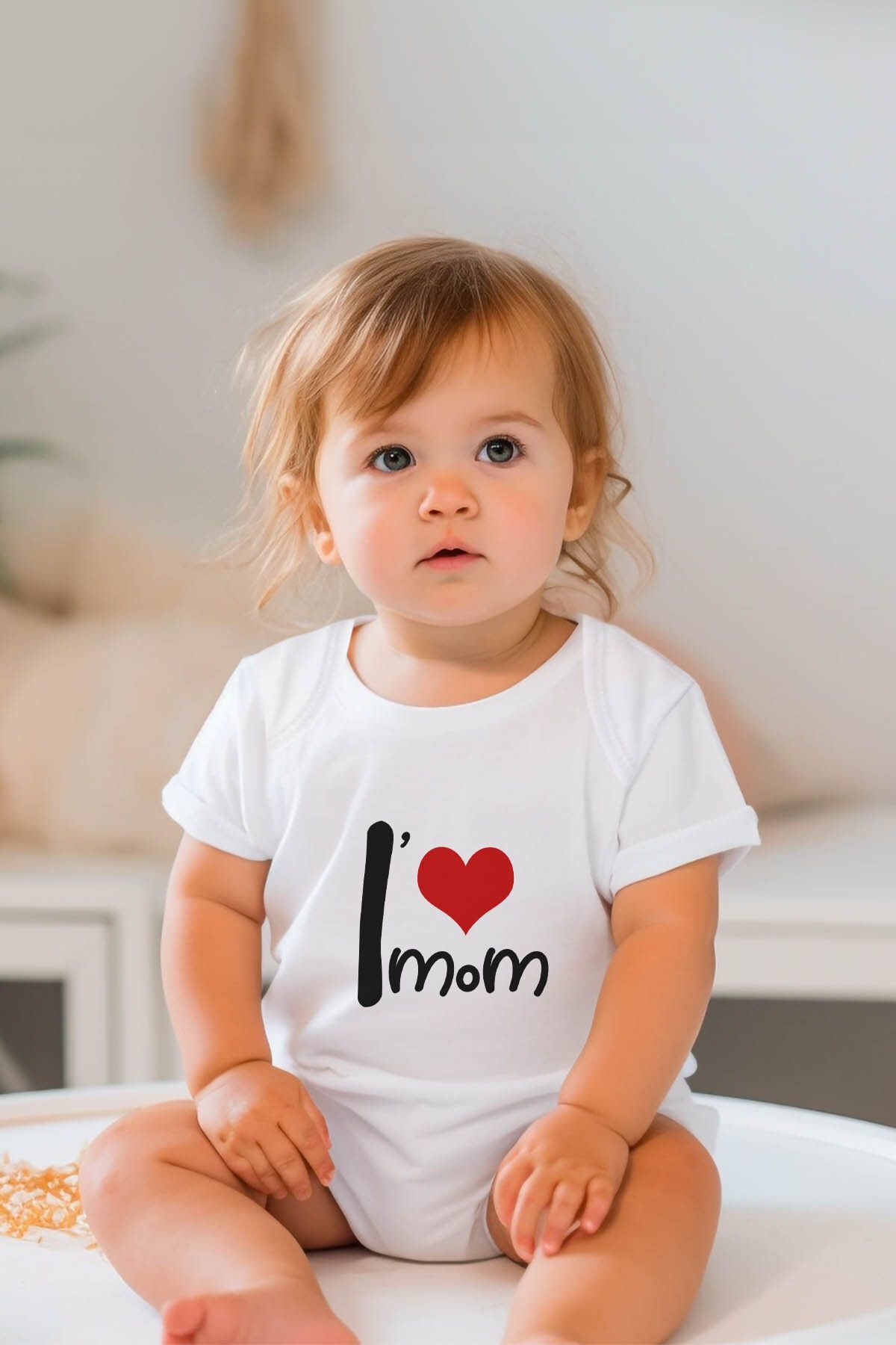 %100 Pamuk Kısa Kollu Bebek Body I Love Mom