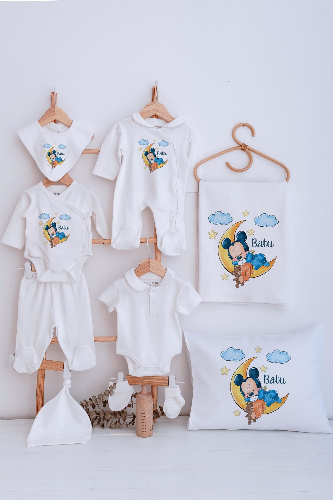 Lilabio Bebe Yaka İsme Özel Delux 12li Hastane Çıkışı Yavru Mickey