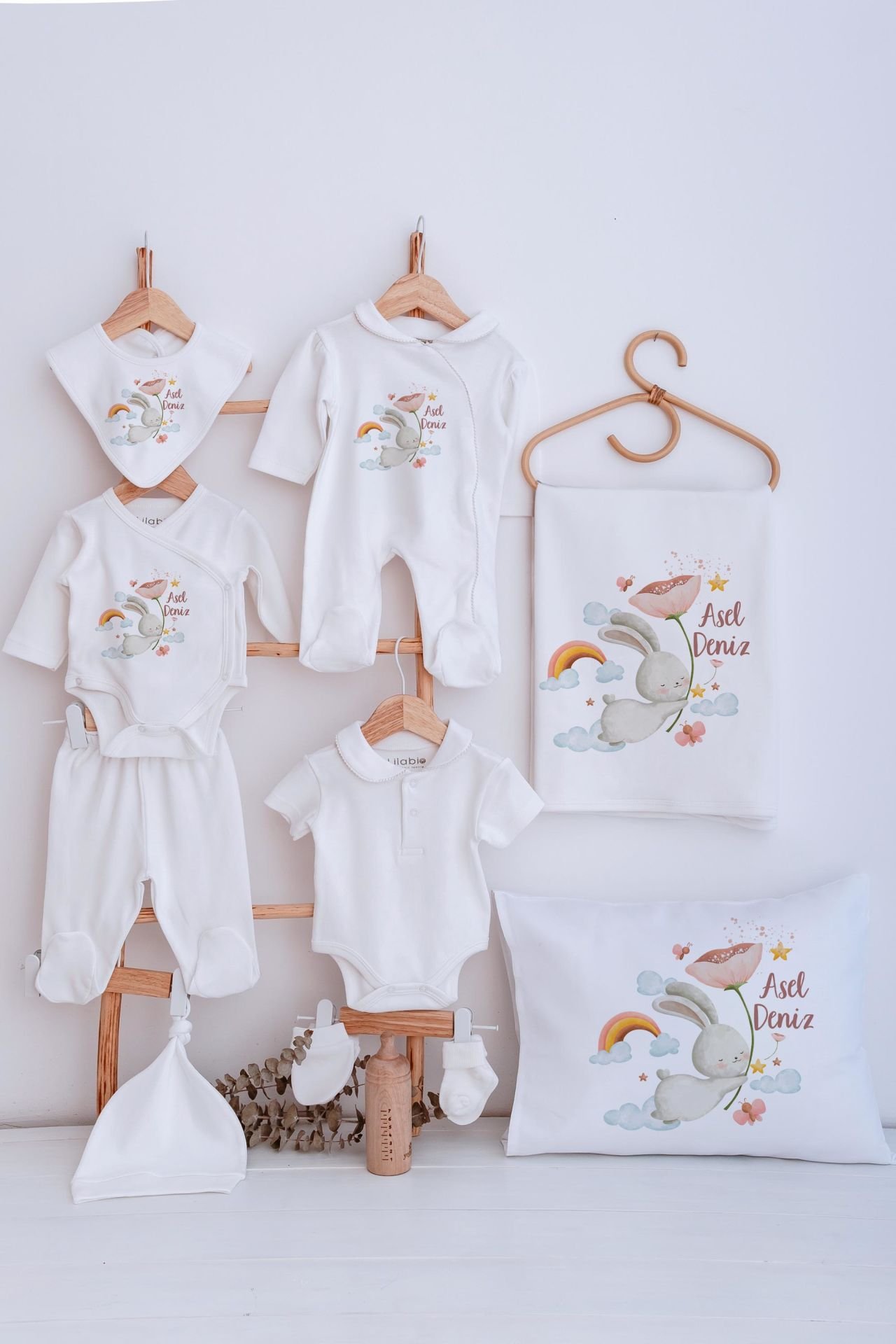 Lilabio Bebe Yaka İsme Özel Delux 12li Hastane Çıkışı Laleli Tavşan