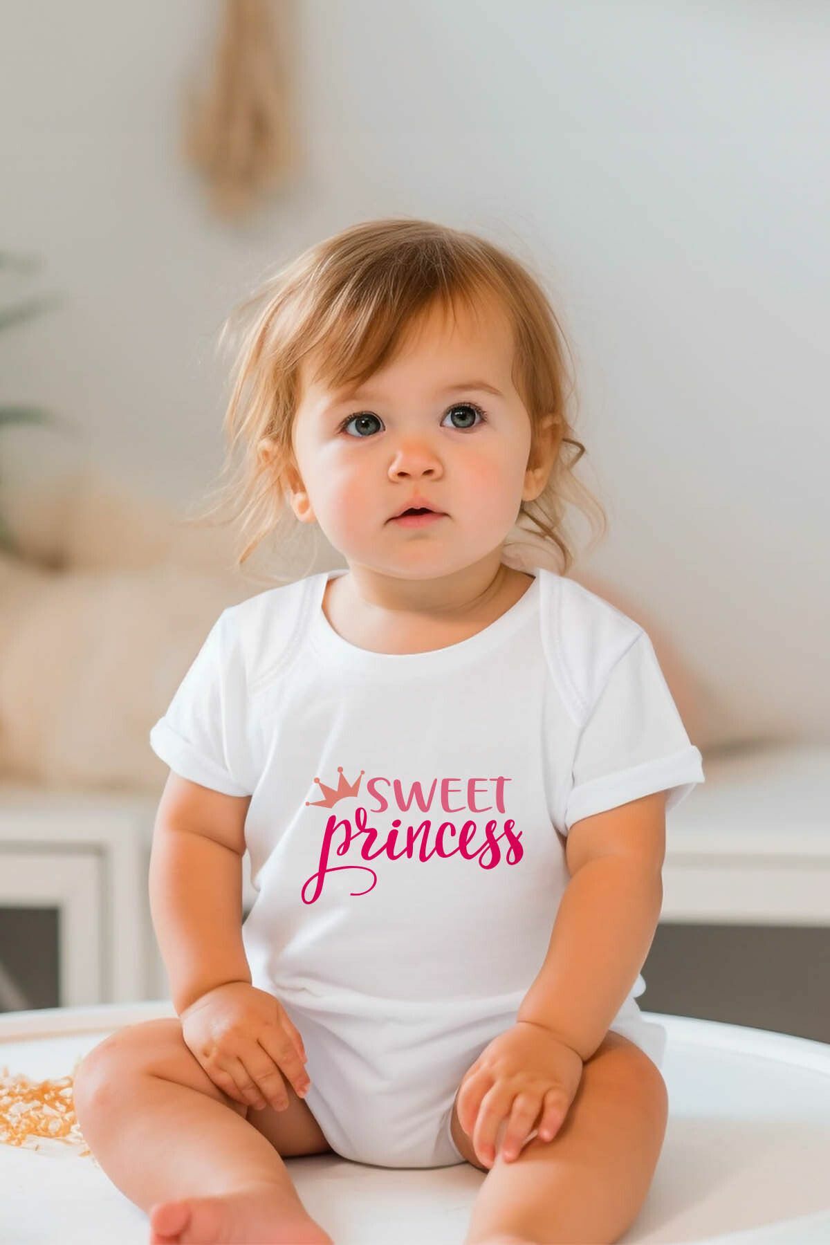 %100 Pamuk Kısa Kollu Bebek Body Sweet Princess