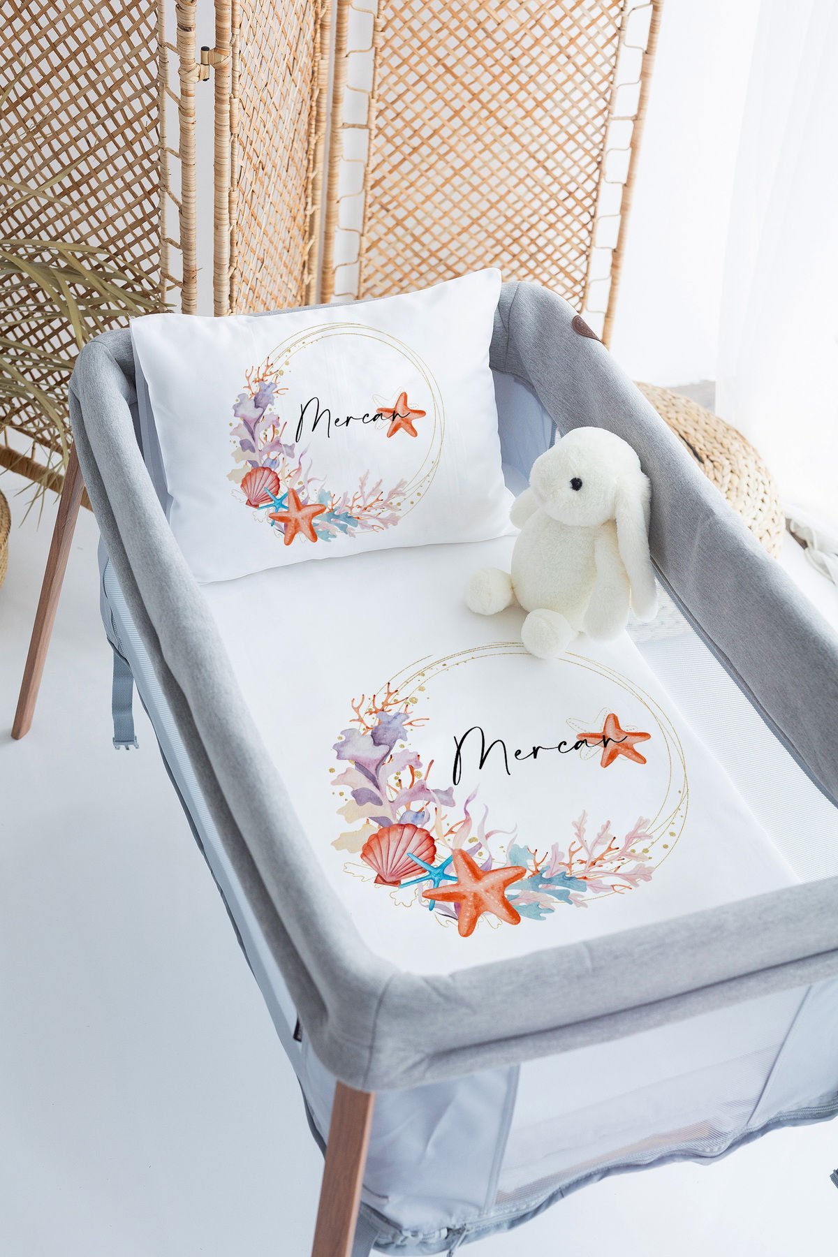 %100 Delux Pamuk İsme Özel 70x120 Park Yatak Nevresim Takımı Sualtı