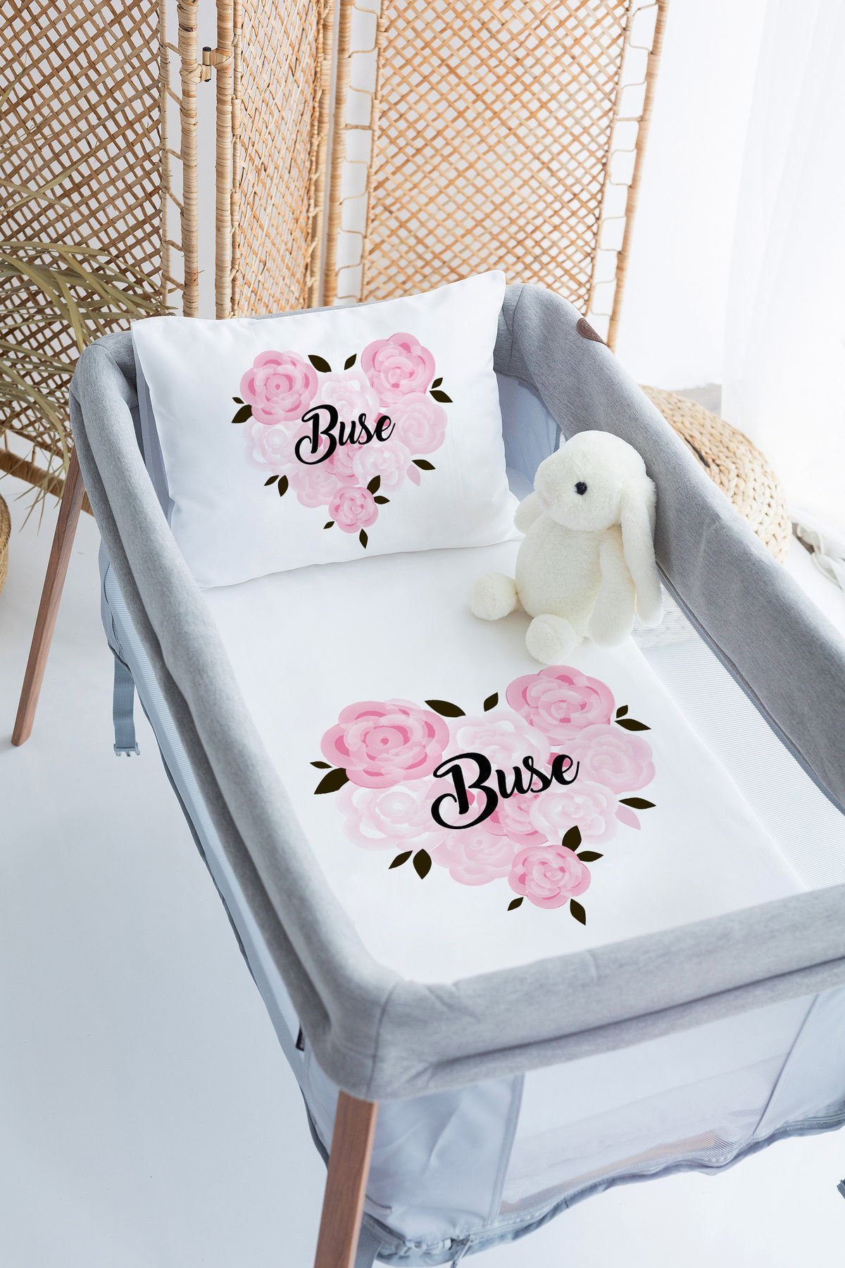 %100 Delux Pamuk İsme Özel 70x120 Park Yatak Nevresim Takımı Çiçek