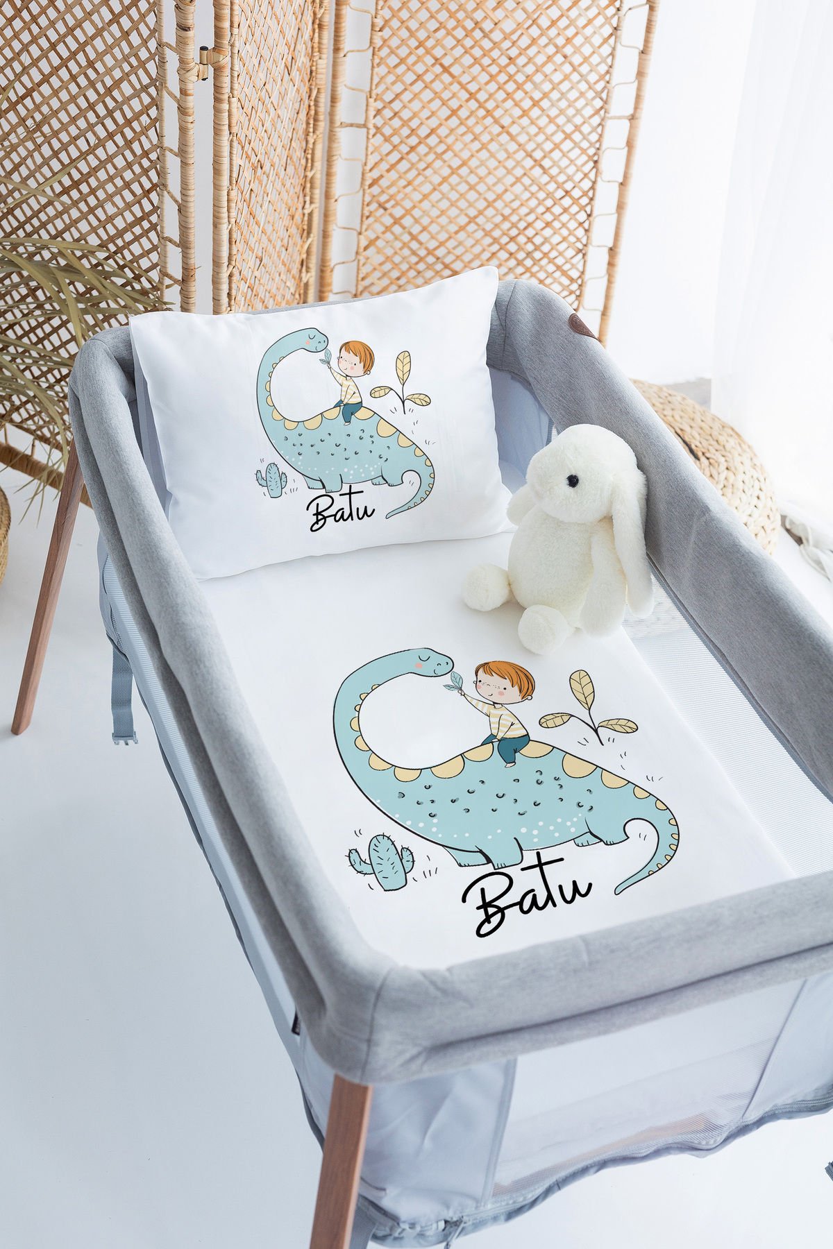 %100 Delux Pamuk Isme Özel 70x120 Park Yatak Nevresim Takımı Dinozor
