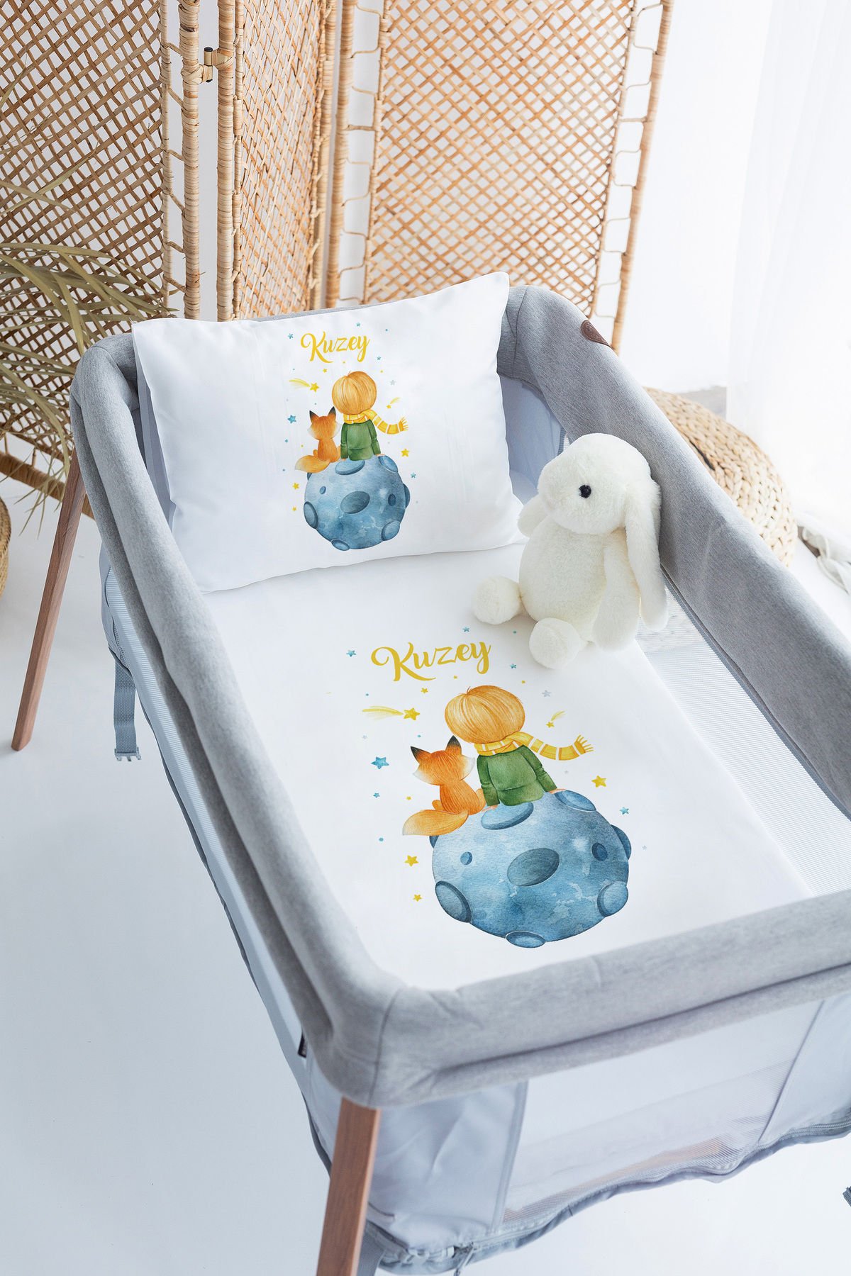 %100 Delux Pamuk İsme Özel 70x120 Park Yatak Nevresim Takımı Küçük Prens