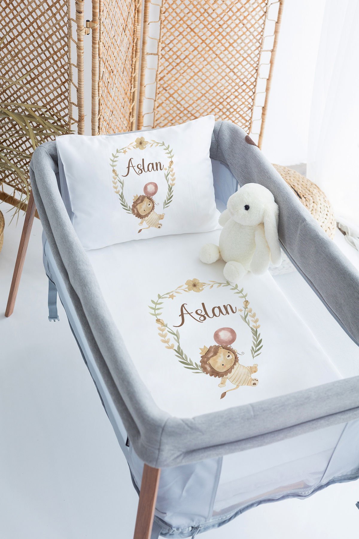 %100 Delux Pamuk İsme Özel 70x120 Park Yatak Nevresim Takımı Aslan