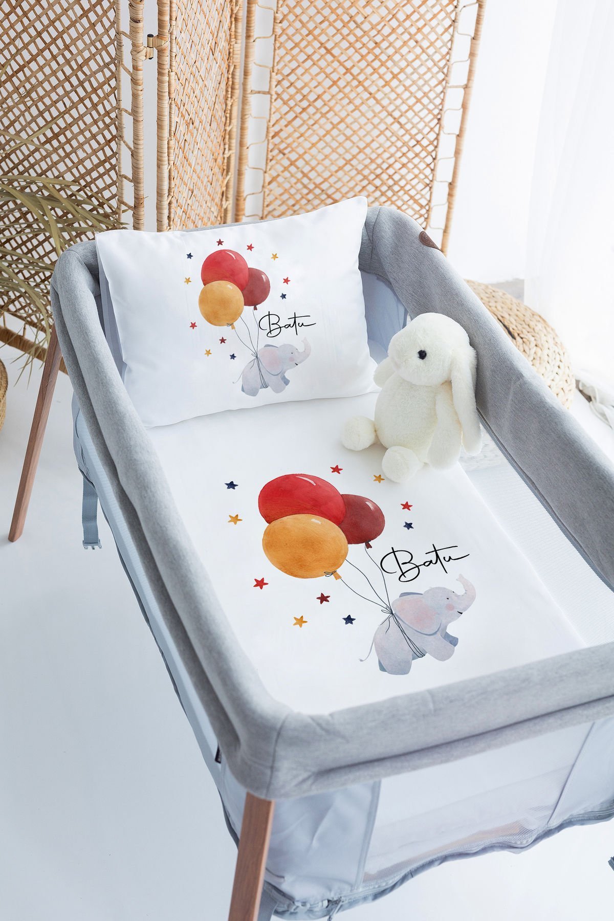%100 Delux Pamuk İsme Özel 70x120 Park Yatak Nevresim Takımı Balon
