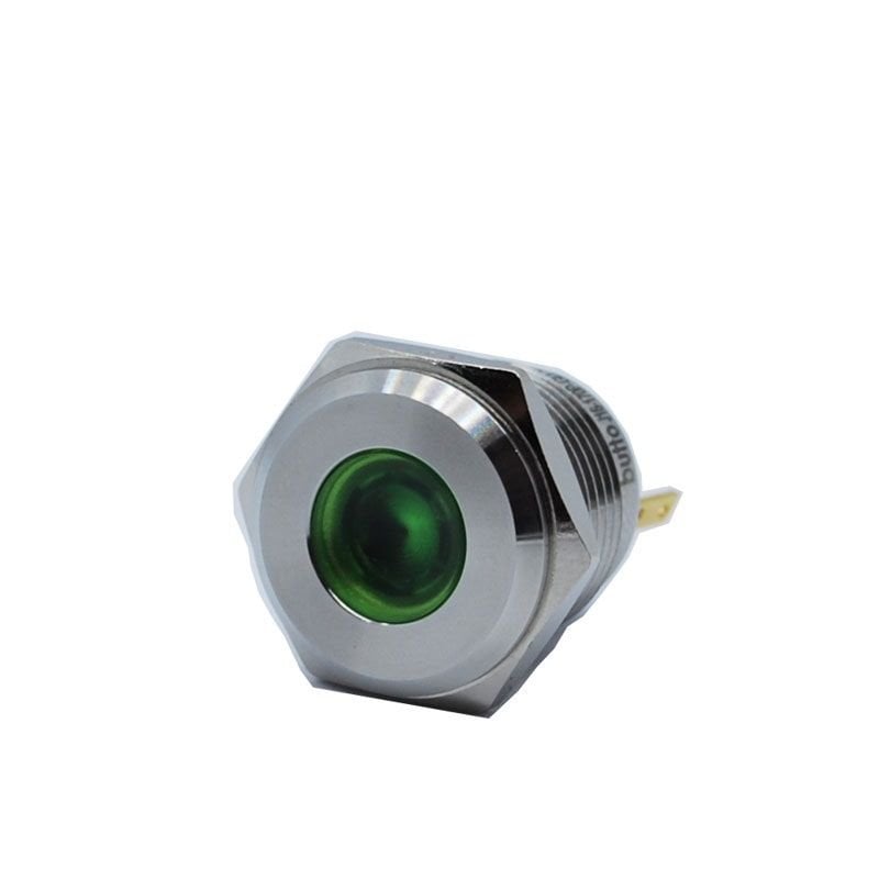 Butto J16-170P-GD IP67 16mm Yassı Kafa Metal Led Sinyal Lambası 6-24VAC/DC Yeşil