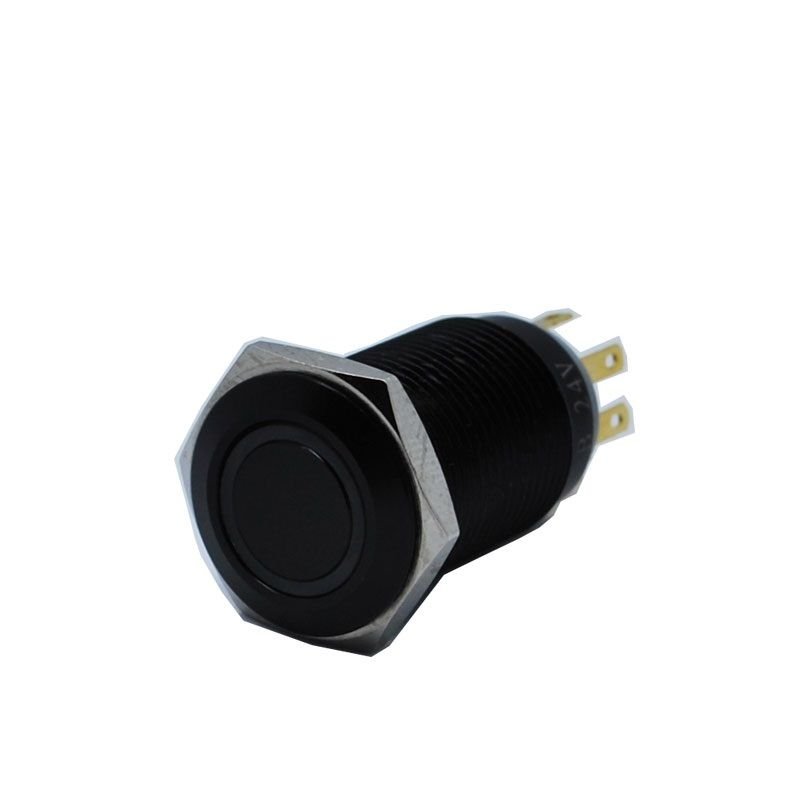 Butto J16-272-AK-YD IP67 16mm Düz Kafa Metal Siyah Gövde Yaylı Buton Işıklı 6-24VDC Sarı