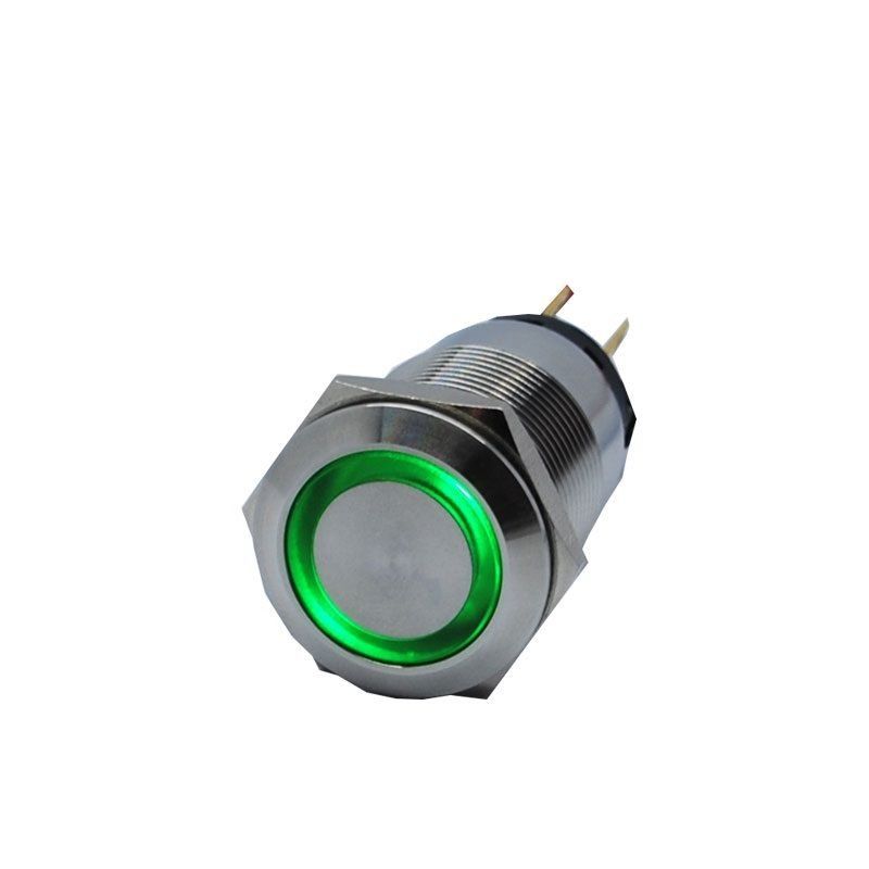 Butto J19-372-GD IP67 19mm Düz Kafa Metal Kalıcı Buton Işıklı 6-24VDC Yeşil