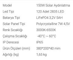 Lexron 150 Watt Solar Aydınlatma