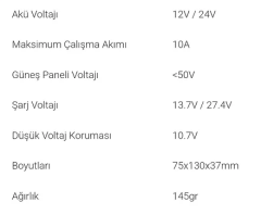 Lexron 10 Amper PWM Şarj Kontrol Cihazı