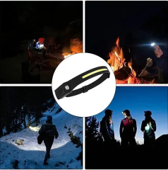 Sensörlü Şarj Olabilir Cob Led Ve Xpe 5 Mod Kafa Lambası Kamp Lambası